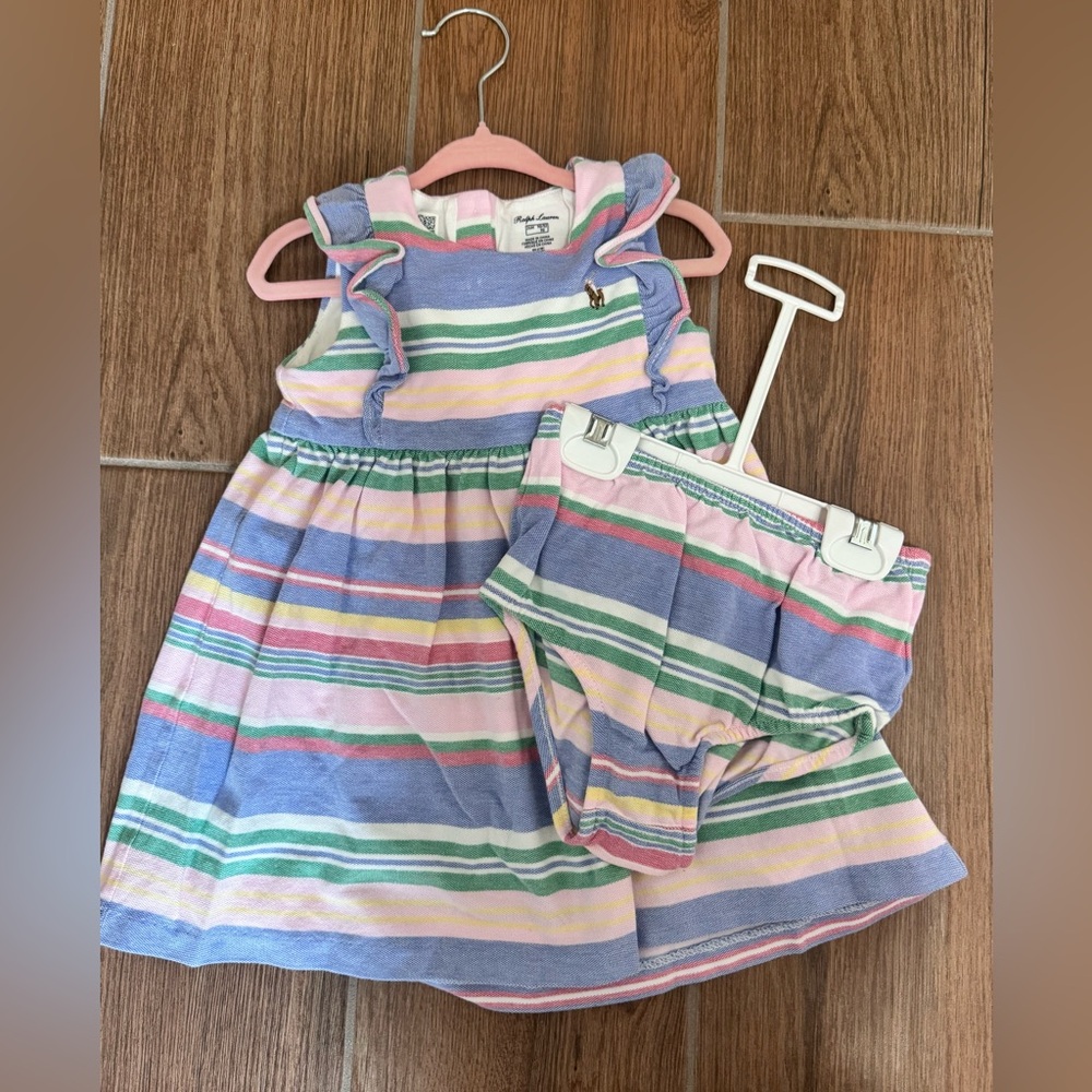 2pc Ralph Lauren Multi-Striped Cotton Dress , Size 24 months